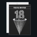 18th Birthday Party Invitation - Silver and Black, 招待状<br><div class="desc">抽象芸術はフェイク金属のパターンを作るこカッコいいとを特に若い男のために。情報で裏面をパーソナライズし、自分の情報にする。</div>