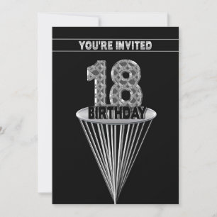 18th Birthday Party Invitation - Silver and Black, 招待状