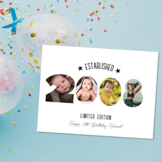 18th birthday Photo Collage established 2008 サンキューカード