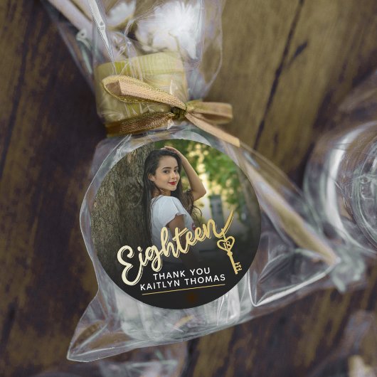 18th Birthday photo script gold effect 18 key ラウンドシール