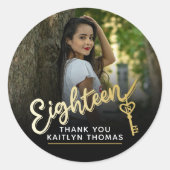 18th Birthday photo script gold effect 18 key ラウンドシール (正面)