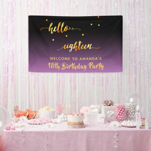 18th birthday purple black hello 18スクリプト名 横断幕 (パーティー)