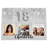 18th birthday silverグリッター写真名 ラージペーパーバッグ (正面)