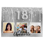18th birthday silverグリッター写真名 ラージペーパーバッグ (裏面)