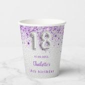 18th birthday silver lavenderグリッター 紙コップ (正面)