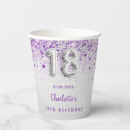 18th birthday silver lavenderグリッター 紙コップ