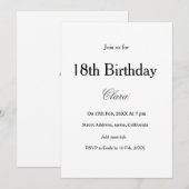 18th birthday simple name minimal black white  招待状 (正面/裏面)