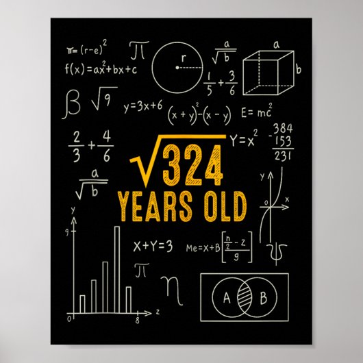 18th Birthday Square Root Of 324 Love Math 18 Year ポスター (正面)