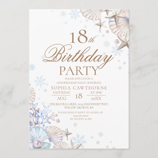 18th Birthday Winter Beach Shells Party 招待状 (正面)