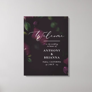 18x24インチMoody Purple開花グランジ結婚へようこそ キャンバスプリント