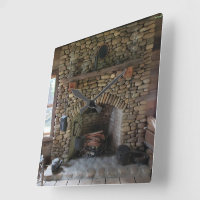 19世紀ホームの石暖炉 スクエア壁時計 | Zazzle.co.jp