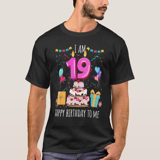 19お誕生日ケーキキャンドル19歳の女の子 Tシャツ (正面)