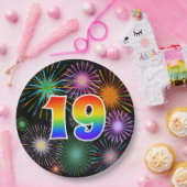 19イベント-おもしろい, カラフル, はっきりした, Rainbow 19 ペーパープレート (パーティー)