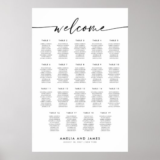 19テーブエレガントルウェルカムシーティングチャート ポスター (正面)