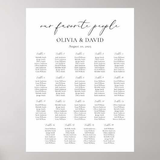 19テーブルシンプル私たちの人お気に入りの席チャート ポスター (正面)