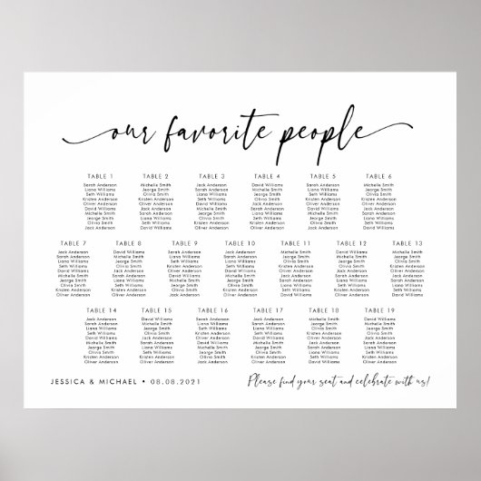 19テーブル私たちお気に入りのの人の座席図プラン ポスター (正面)