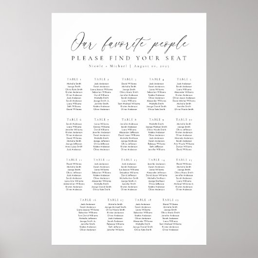 19テーブル私たちお気に入りのの人の座席表 ポスター (正面)
