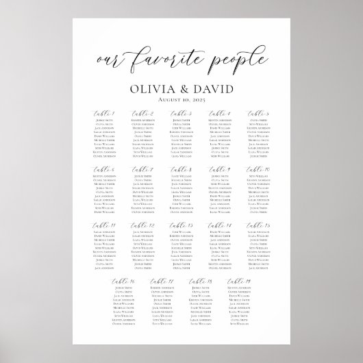 19テーブル私たちお気に入りのの人の座席表 ポスター (正面)