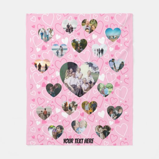 19パーソナライズされたフォトコラージュピンク、カスタム文字 フリースブランケット (正面)