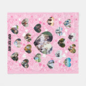 19パーソナライズされたフォトコラージュピンク、カスタム文字 フリースブランケット (正面(横))