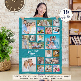 19モダンパーソナライズされたフォトコラージュティール（緑がかった色） フリースブランケット