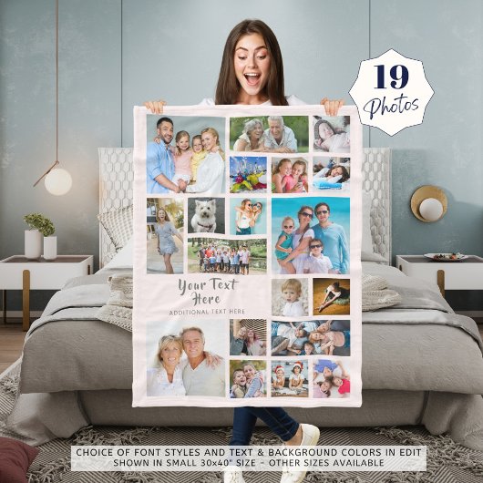 19モダンパーソナライズされたフォトコラージュPink Gray フリースブランケット