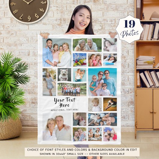 19モダンパーソナライズされた枚フォトコラージュ白 フリースブランケット