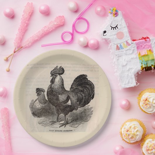 19世紀なプリントの灰色の英国のdorkingsの鶏 ペーパープレート (パーティー)