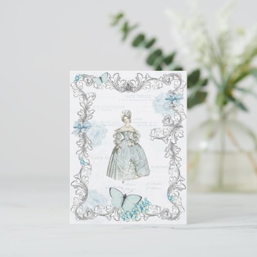 19世紀のファッションヴィンテージはがき（青） ポストカード (スタンド正面)