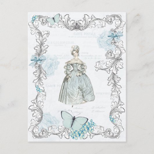 19世紀のファッションヴィンテージはがき（青） ポストカード (正面)