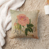 19世紀のフランスのな手書きのピンクのシャクヤクのヴィンテージの芸術 クッション (ブランケット)