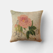 19世紀のフランスのな手書きのピンクのシャクヤクのヴィンテージの芸術 クッション (裏面)