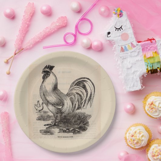 19世紀のプリント白いドークルースター ペーパープレート (パーティー)