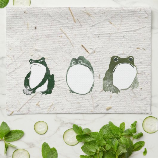 19世紀の不機嫌日本のなカエルのトリオ キッチンタオル (折り畳み)