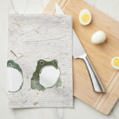 19世紀の不機嫌日本のなカエルのトリオ キッチンタオル (四つ折り)