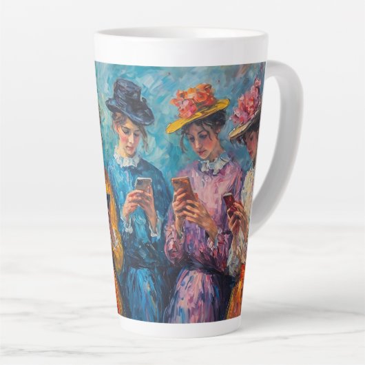 19世紀の人々が電話を使頭が切れるう カフェラテマグ (右アングル)