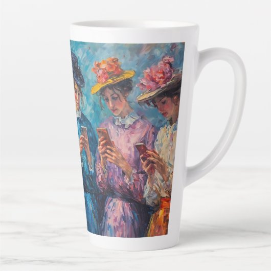 19世紀の人々が電話を使頭が切れるう カフェラテマグ (右)