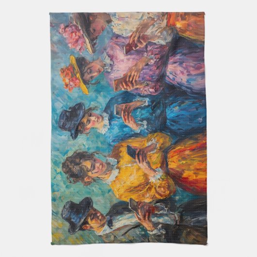 19世紀の人々が電話を使頭が切れるう キッチンタオル (縦)