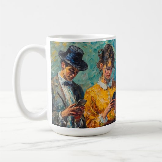 19世紀の人々が電話を使頭が切れるう コーヒーマグカップ (左)