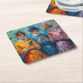 19世紀の人々が電話を使頭が切れるう スクエアペーパーコースター (アングル)