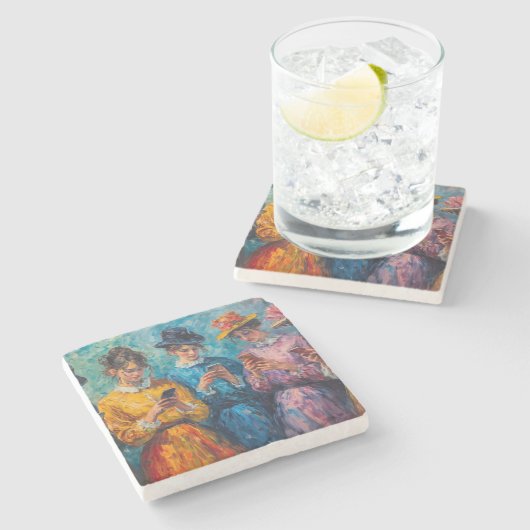 19世紀の人々が電話を使頭が切れるう ストーンコースター (横)