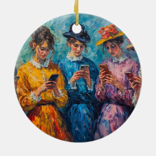 19世紀の人々が電話を使頭が切れるう セラミックオーナメント (裏面)