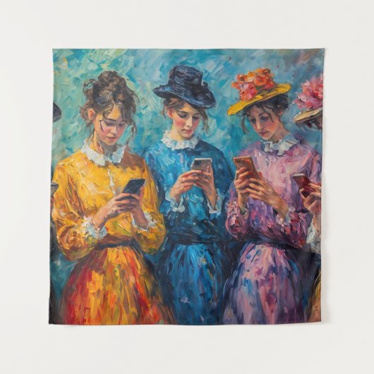 19世紀の人々が電話を使頭が切れるう タペストリー (正面)