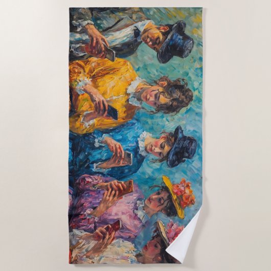 19世紀の人々が電話を使頭が切れるう ビーチタオル (正面)