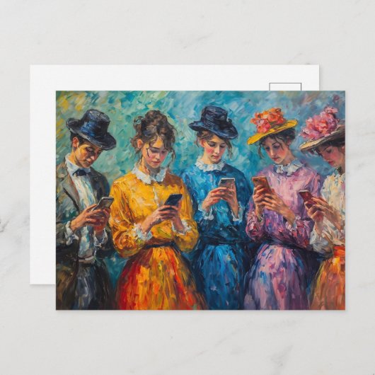 19世紀の人々が電話を使頭が切れるう ポストカード (正面/裏面)