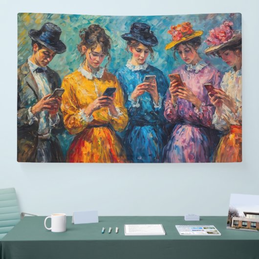 19世紀の人々が電話を使頭が切れるう 横断幕 (トレードショー)