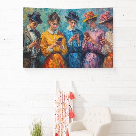 19世紀の人々が電話を使頭が切れるう 横断幕 (インサイチュ)