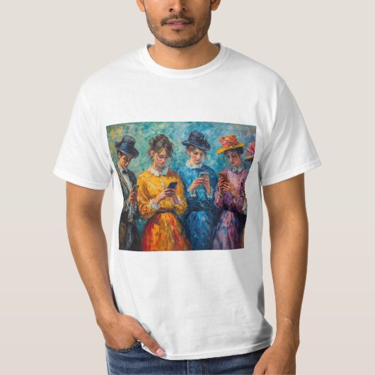 19世紀の人々が電話を使頭が切れるう Tシャツ (正面)