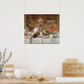 19世紀の宴会で子猫 ポスター (キッチン)