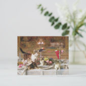 19世紀の宴会で子猫 ポストカード (スタンド正面)